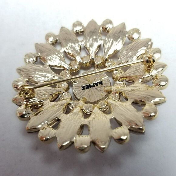 Vintage Napier Purple and Gold Tone Rhinestone Cluster Floral Radiant Brooch - Picture 3 of 7